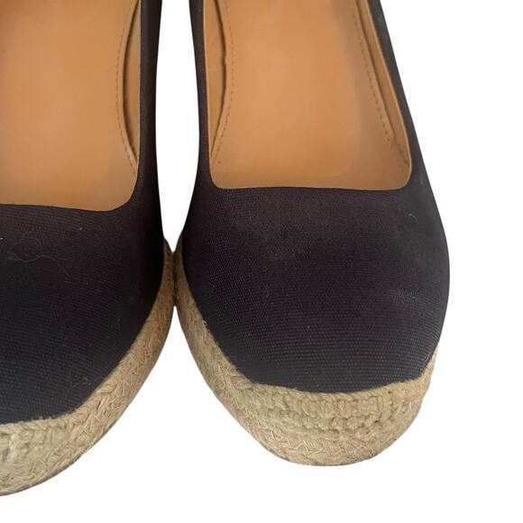J Crew Canvas Espadrille Seville Platform Wedge Size 8 Heels Slip On Black - Picture 5 of 13